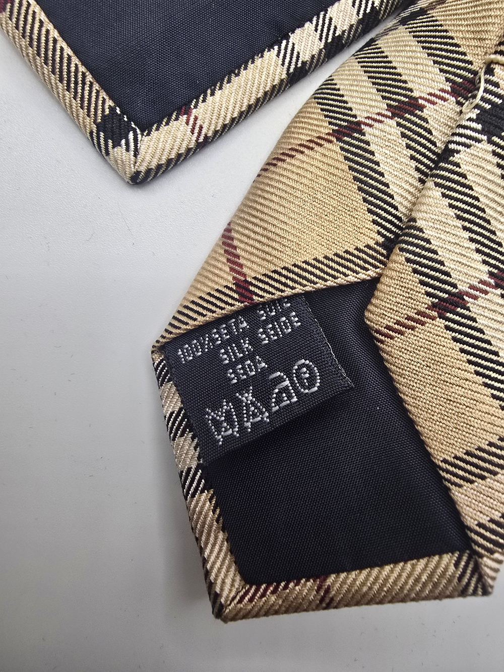 Burberry Nova Tan Plaid Silk Tie with Black & Red Accents - Picture 3 of 6